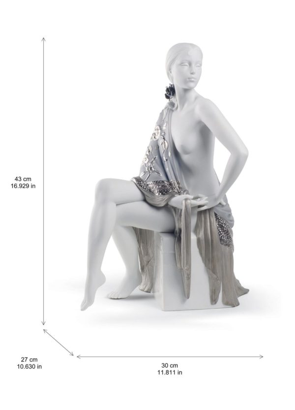 Обнажённая с шалью — серебряный люстр — схема размеров — LLADRÓ 01008673