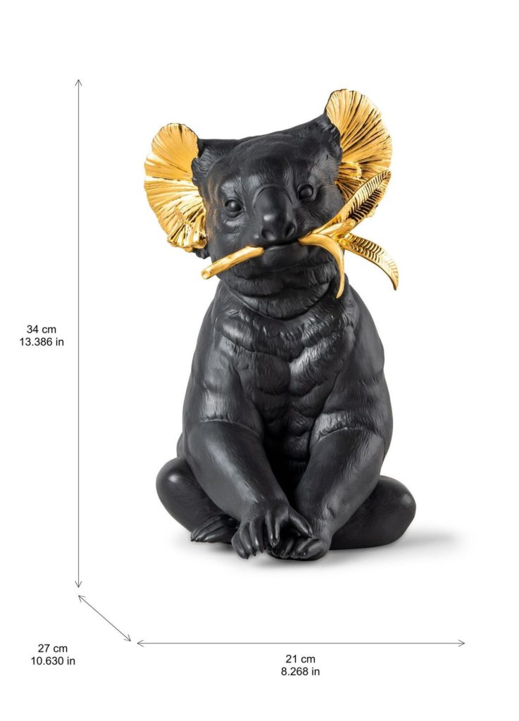 Коала — чёрный и золотой, лимитированная версия — схема размеров — LLADRÓ 01009769